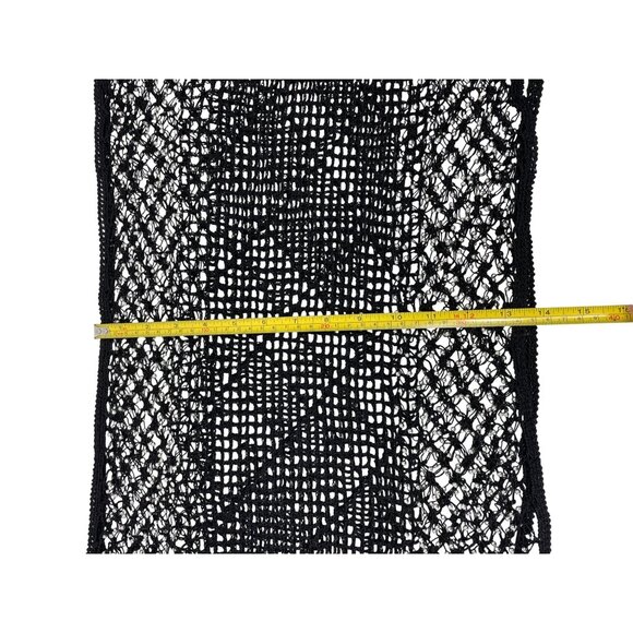 Black Mesh Shawl With Rhinestone Embellishments & Fringe Trim - Picture 6 of 7